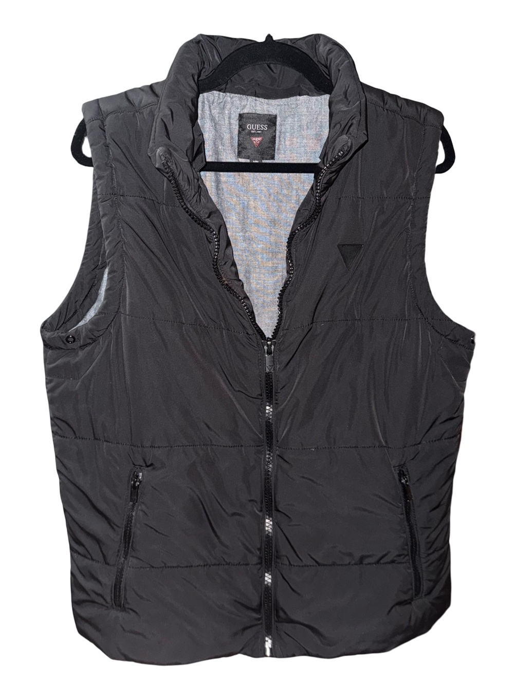 GUESS Men’s Black Quilted Vest with Stand Collar